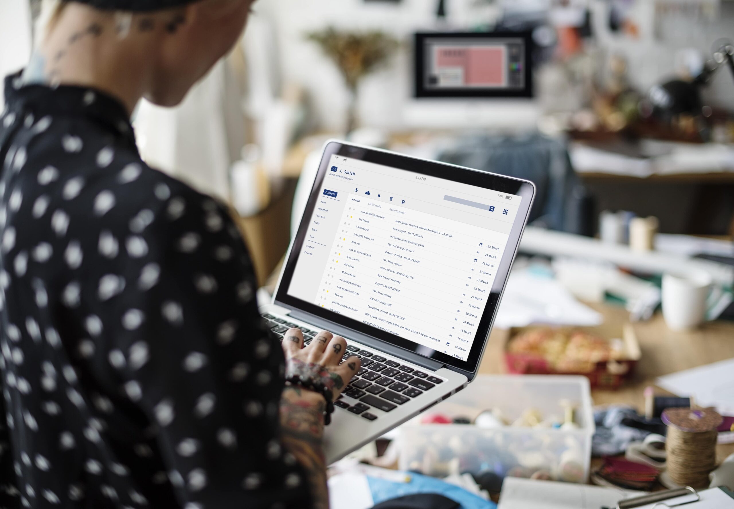 Woman learning English through online course